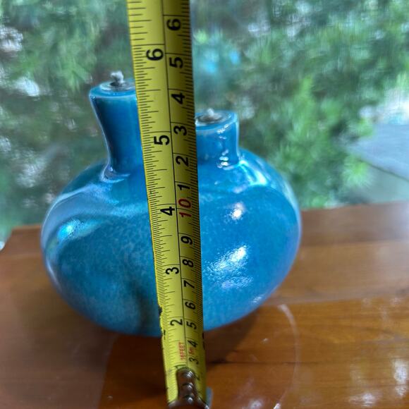 Vintage Latterman Studio Pottery Oil Lamp – Blue Glazed Double Spout, - Picture 11 of 12